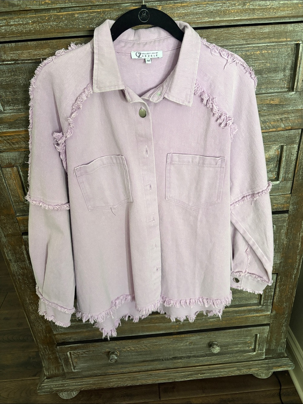 CZ COLLECTION Frayed Pale Lavender Denim Jacket